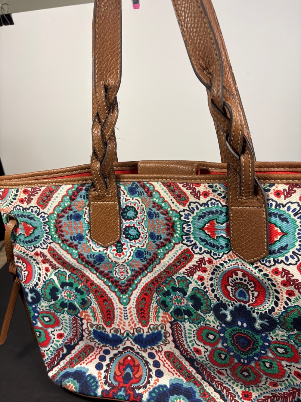 Croft & Barrow Bohemian Paisley Canvas Tote/Shoulder Bag with faux Leather Trim - Picture 13 of 16